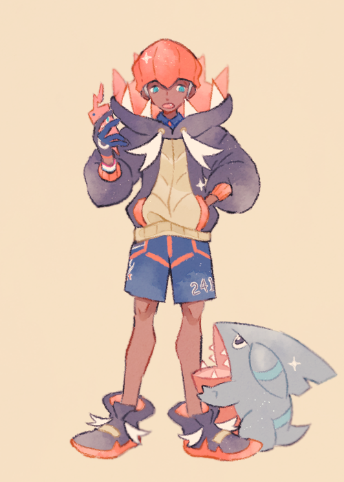 raihan and gible (pokemon and 1 more) drawn by ryokuno_green