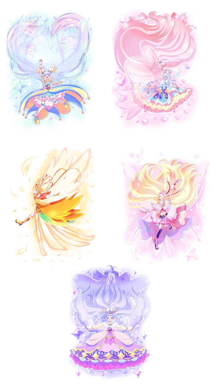 sora harewataru, nijigaoka mashiro, cure sky, hijiri ageha, cure prism, and 5 more (precure and 2 more)