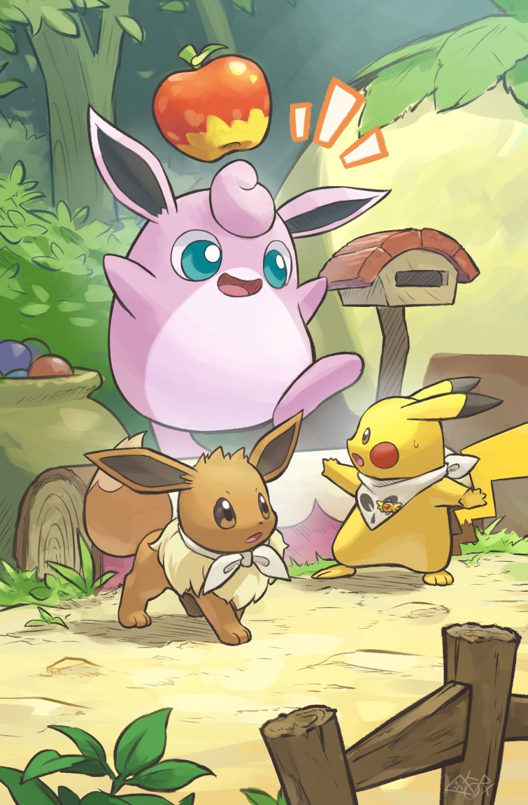pikachu, eevee, and wigglytuff (pokemon and 2 more) drawn by yamaori_(hakkentai_pokedan)