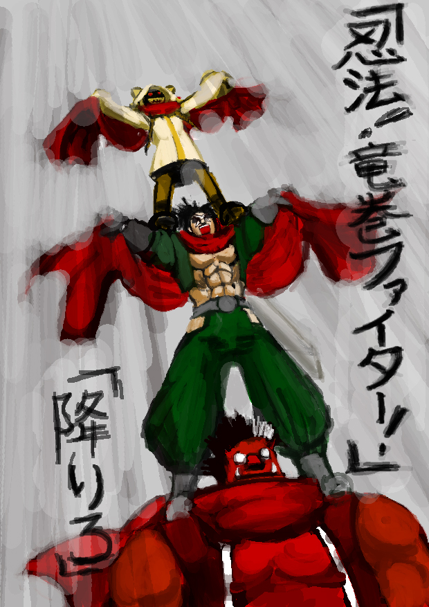 taokaka, iron tager, and shishigami bang (blazblue and 1 more) drawn by miyabi_keishirou