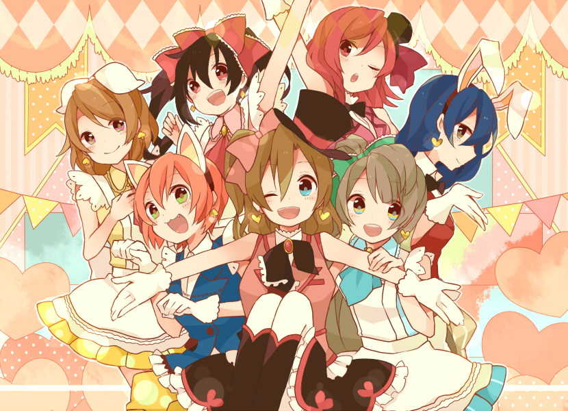 sonoda umi, yazawa nico, minami kotori, kosaka honoka, hoshizora rin, and 1 more (love live! and 1 more) drawn by asari_toko