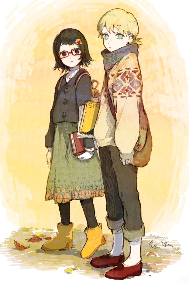 uchiha sarada and yamanaka inojin (naruto) drawn by spike_(fluffyspiky)