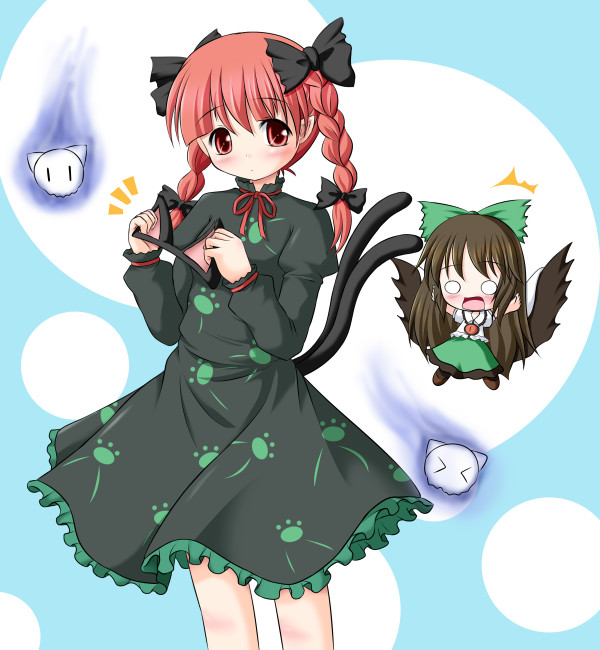 kaenbyou rin and reiuji utsuho (touhou) drawn by riku_(rikkuru)