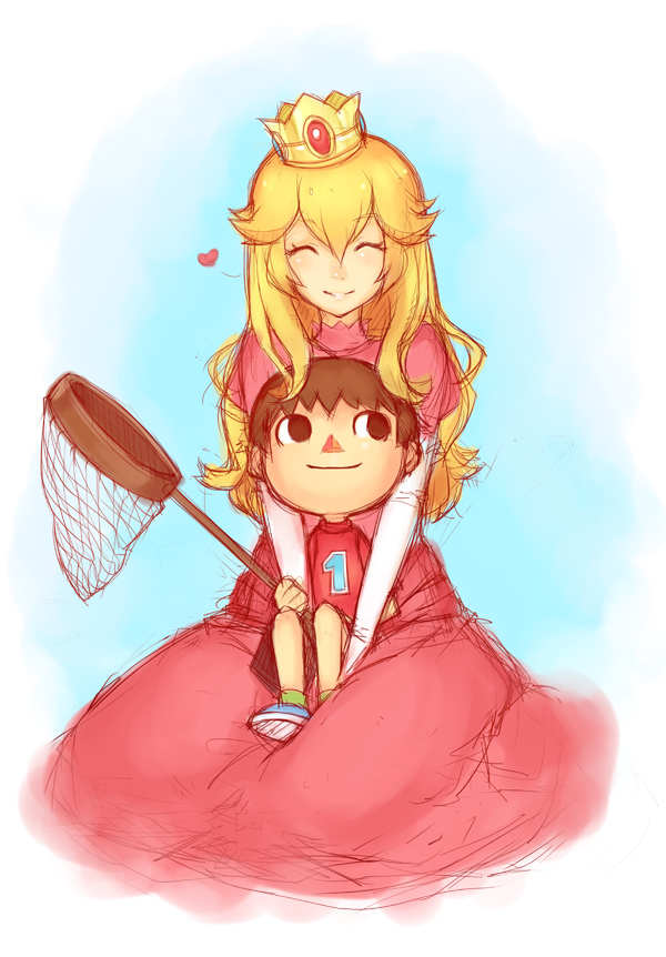 princess peach and villager (mario and 2 more) drawn by vmat