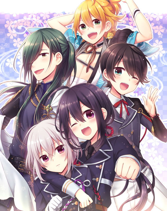 namazuo toushirou, honebami toushirou, horikawa kunihiro, nikkari aoe, urashima kotetsu, and 1 more (touken ranbu) drawn by amane_kurumi