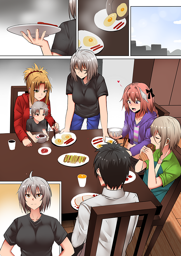 fujimaru ritsuka, jeanne d'arc alter, astolfo, mordred, and prince of lan ling (fate and 2 more) drawn by ginhaha
