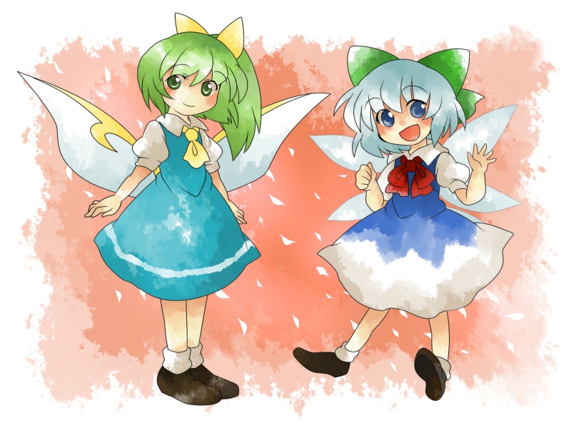 cirno and daiyousei (touhou) drawn by hammer_(sunset_beach)