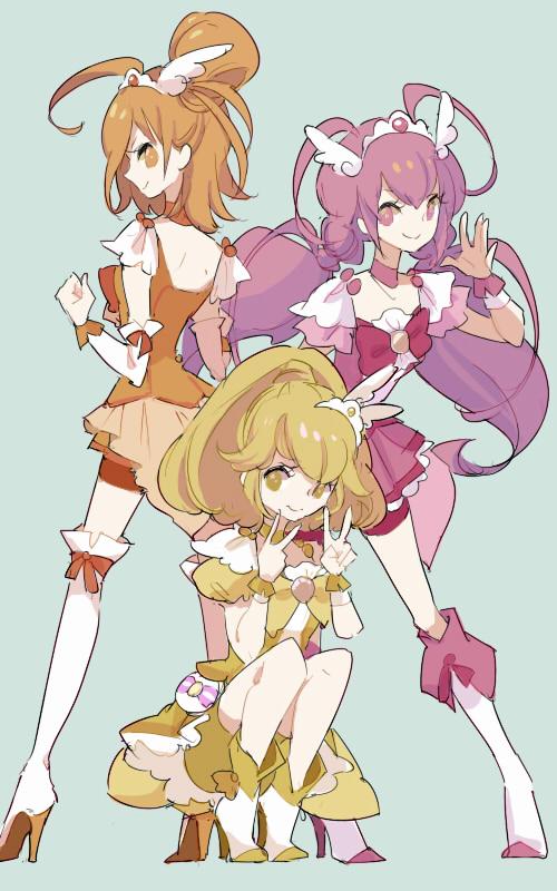kise yayoi, hino akane, hoshizora miyuki, cure peace, cure happy, and 1 more (precure and 1 more) drawn by chaki_(chackiin)