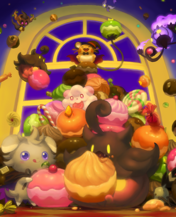 chandelure, dedenne, espurr, pumpkaboo, fletchling, and 3 more (pokemon) drawn by funuyu