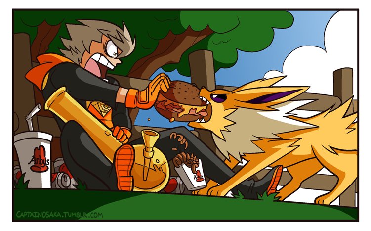jolteon and spark (pokemon and 3 more) drawn by captainosaka