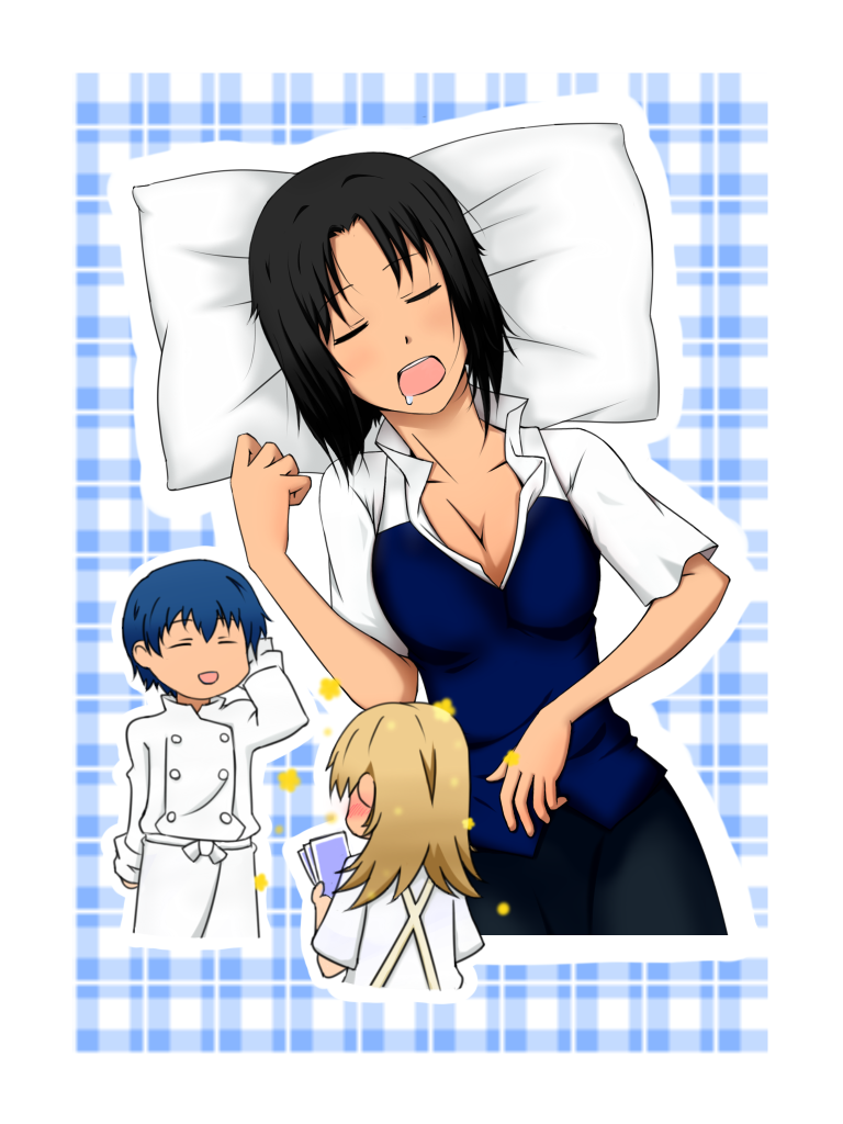 todoroki yachiyo, souma hiroomi, and shirafuji kyouko (working!!) drawn by naka_tomo