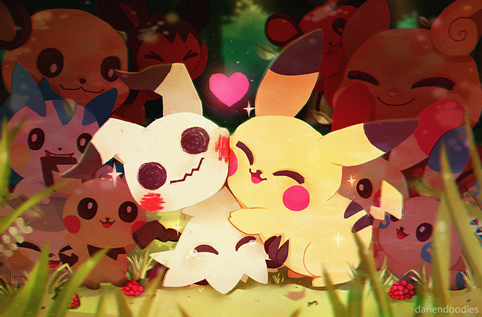 pikachu, mimikyu, pichu, raichu, pachirisu, and 6 more (pokemon) drawn by dariendoodles