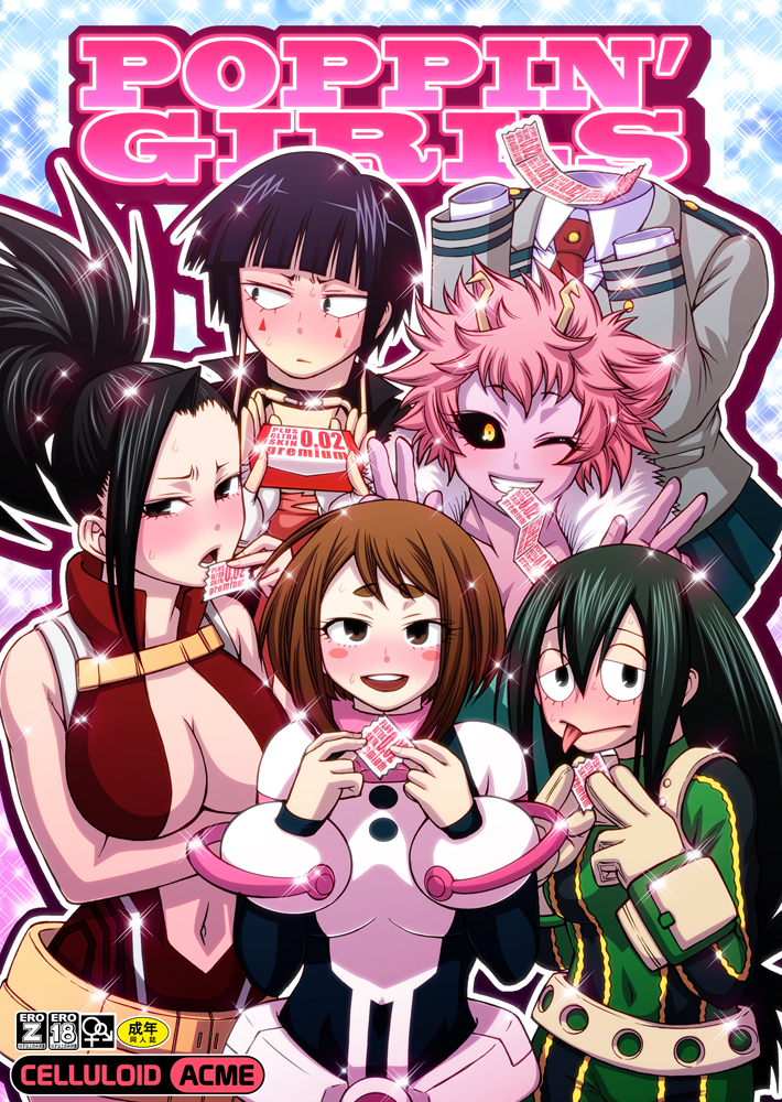 uraraka ochaco, asui tsuyu, yaoyorozu momo, ashido mina, jiro kyoka, and 1 more (boku no hero academia) drawn by chiba_toshirou