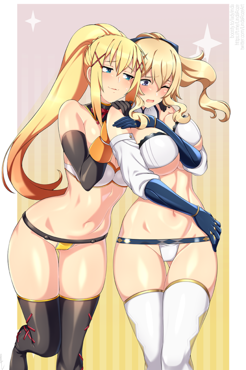 jean and darkness (genshin impact and 1 more) drawn by lindaroze