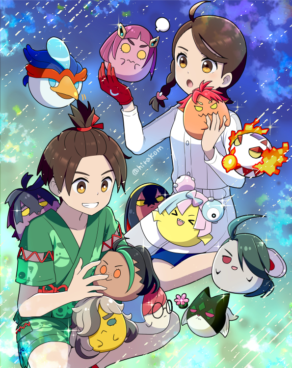 iono, juliana, rika, kieran, nemona, and 9 more (pokemon and 1 more) drawn by hirako