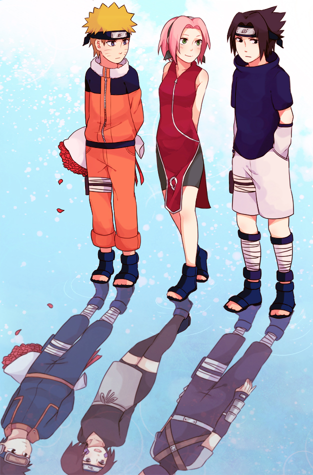 haruno sakura, uzumaki naruto, uchiha sasuke, hatake kakashi, uchiha obito, and 1 more (naruto) drawn by sera_(serappi)