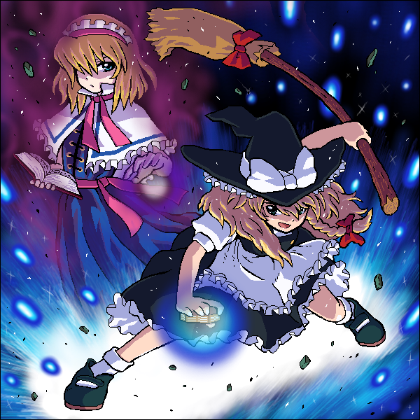kirisame marisa and alice margatroid (touhou) drawn by johnnie