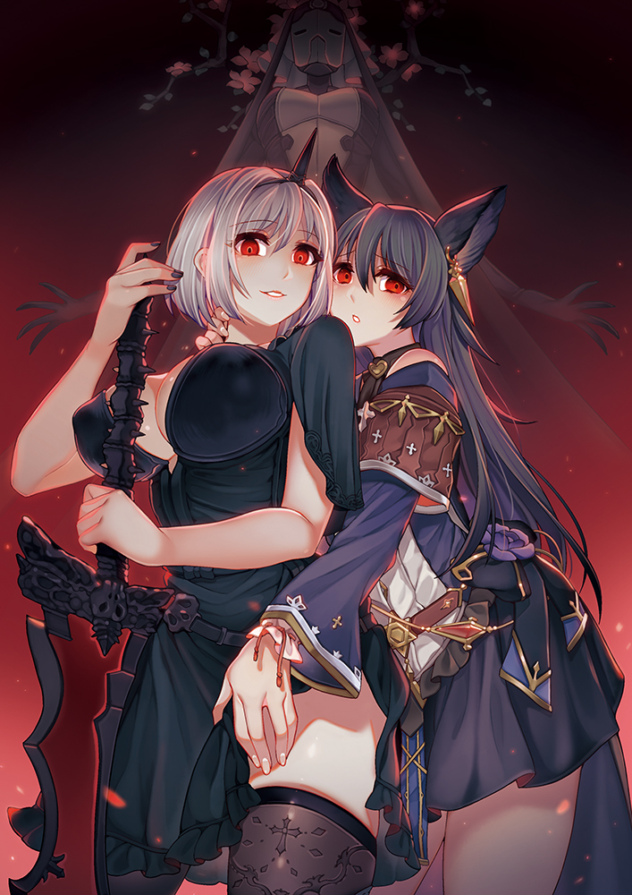 djeeta, nier, death, and alter ego conjurer (granblue fantasy) drawn by nazo_kitsune