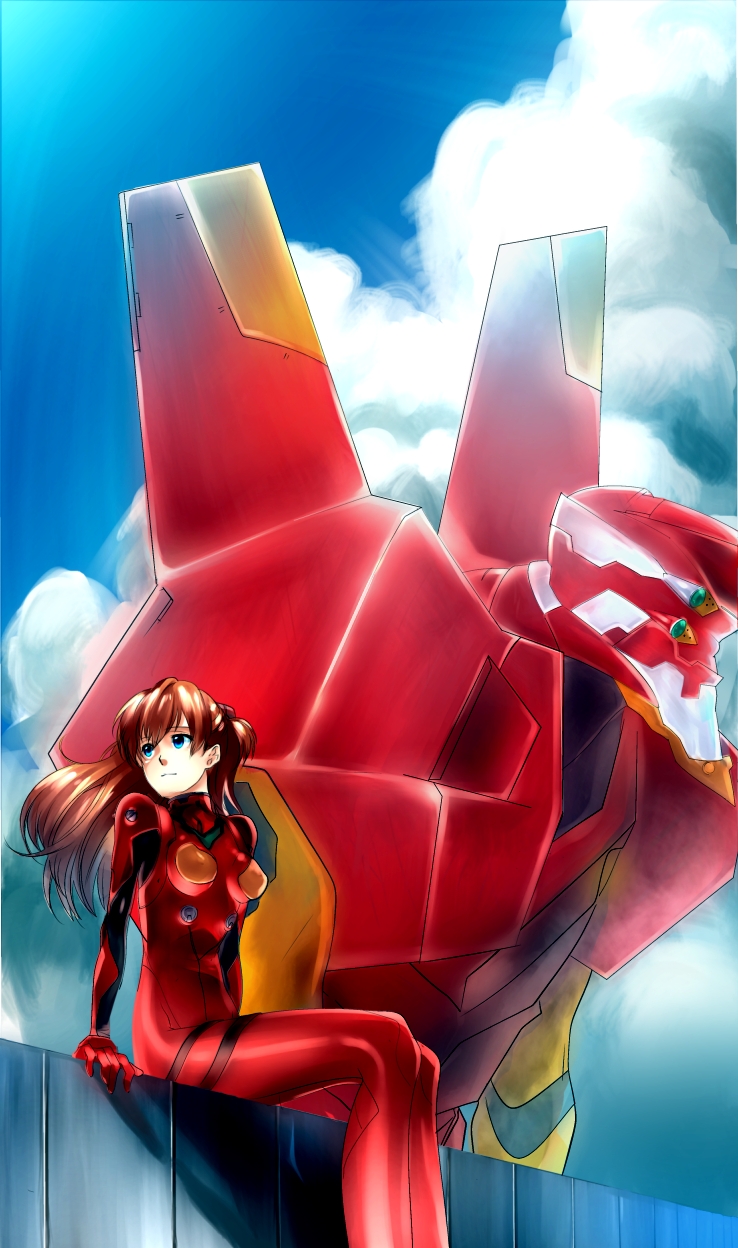 souryuu asuka langley and eva 02 (neon genesis evangelion) drawn by kisaragi_(domino)