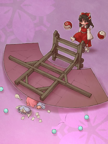 hakurei reimu and saigyouji yuyuko (touhou) drawn by sankuma