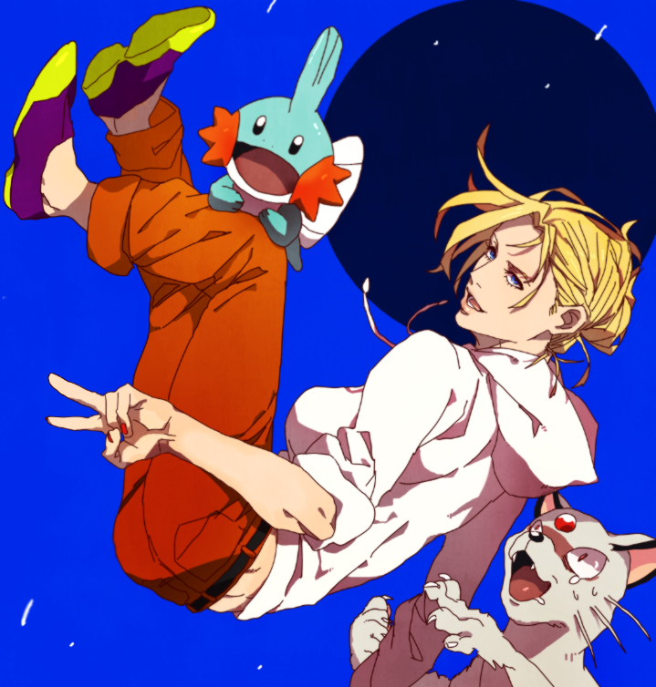 mudkip, annie leonhart, and persian (pokemon and 1 more) drawn by motsu_(f0204)