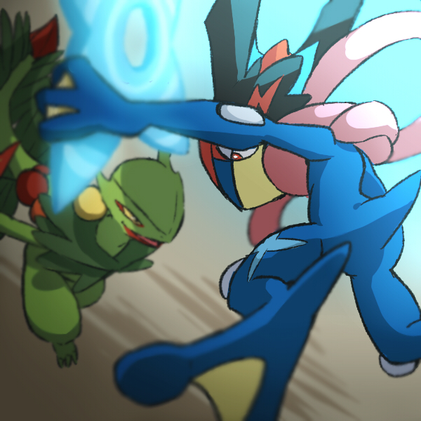 greninja, sceptile, ash-greninja, and mega sceptile (pokemon and 1 more) drawn by ukata
