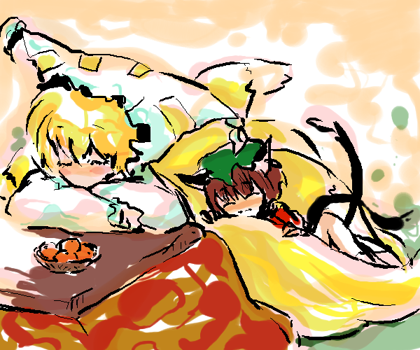 yakumo ran and chen (touhou) drawn by kuma_(crimsonvanilla)