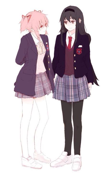 akemi homura and kaname madoka (mahou shoujo madoka magica) drawn by hanyae