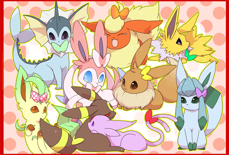 eevee, sylveon, umbreon, glaceon, vaporeon, and 4 more (pokemon) drawn by ayumu3