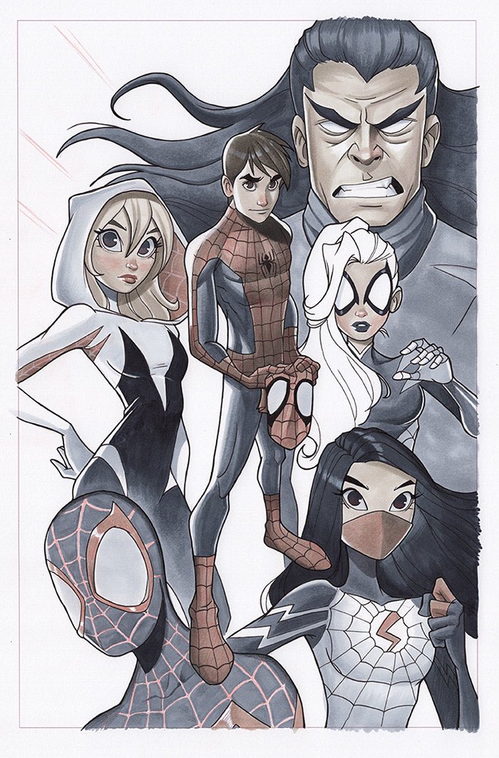 spider-man, spider-gwen, gwen stacy, peter parker, felicia hardy, and 3 more (marvel and 3 more) drawn by chrissie_zullo