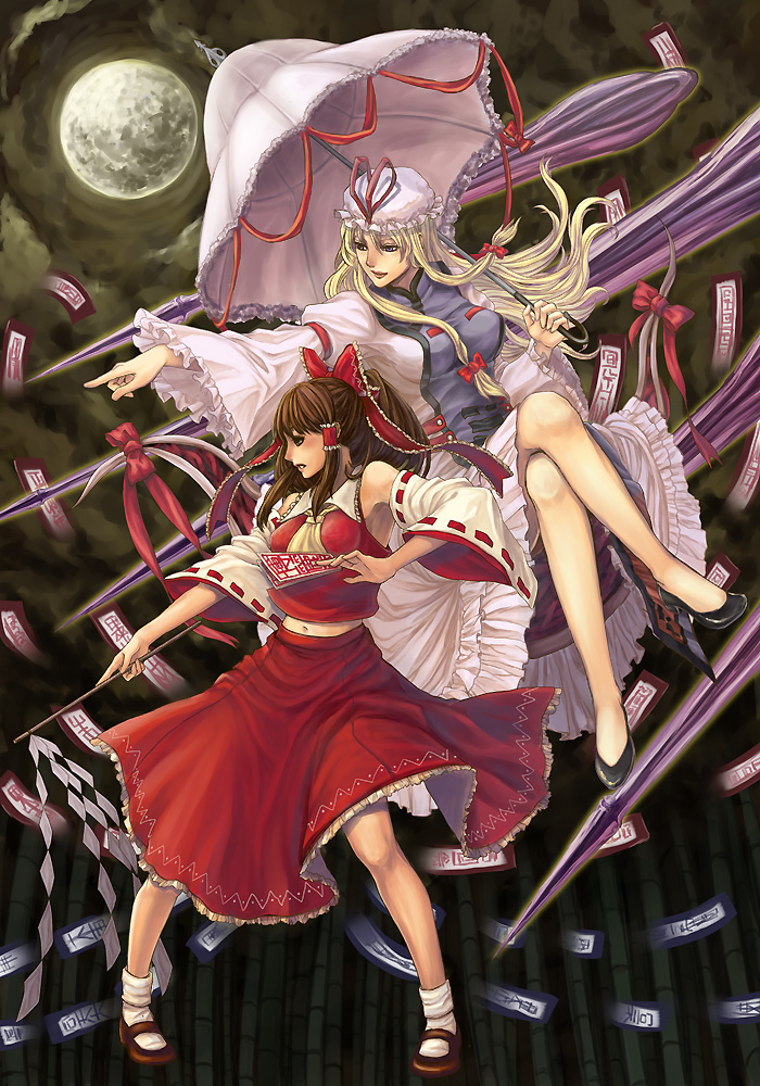 hakurei reimu and yakumo yukari (touhou and 1 more) drawn by natsume_k