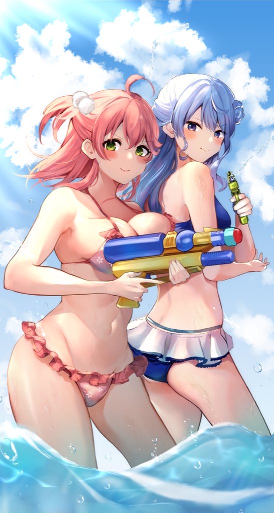 hoshimachi suisei and sakura miko (hololive) drawn by tako_8_yaki