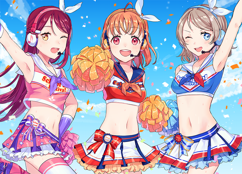 watanabe you, sakurauchi riko, and takami chika (love live! and 2 more) drawn by tiny_(tini3030)