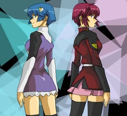 lunamaria hawke and scheris adjani (gundam and 3 more) drawn by akakoaota
