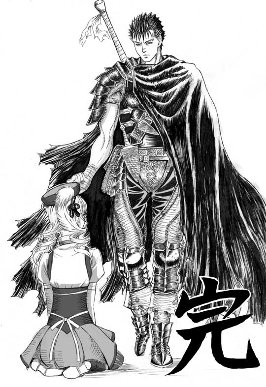 tomoe mami and guts (mahou shoujo madoka magica and 1 more) drawn by nemo_(nameless920)