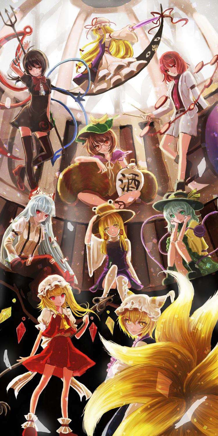 flandre scarlet, komeiji koishi, yakumo yukari, fujiwara no mokou, yakumo ran, and 5 more (touhou) drawn by urabe_michiru