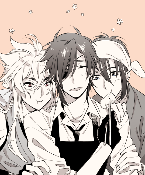 mikazuki munechika, shokudaikiri mitsutada, and kogitsunemaru (touken ranbu) drawn by ran_(ran_0605)