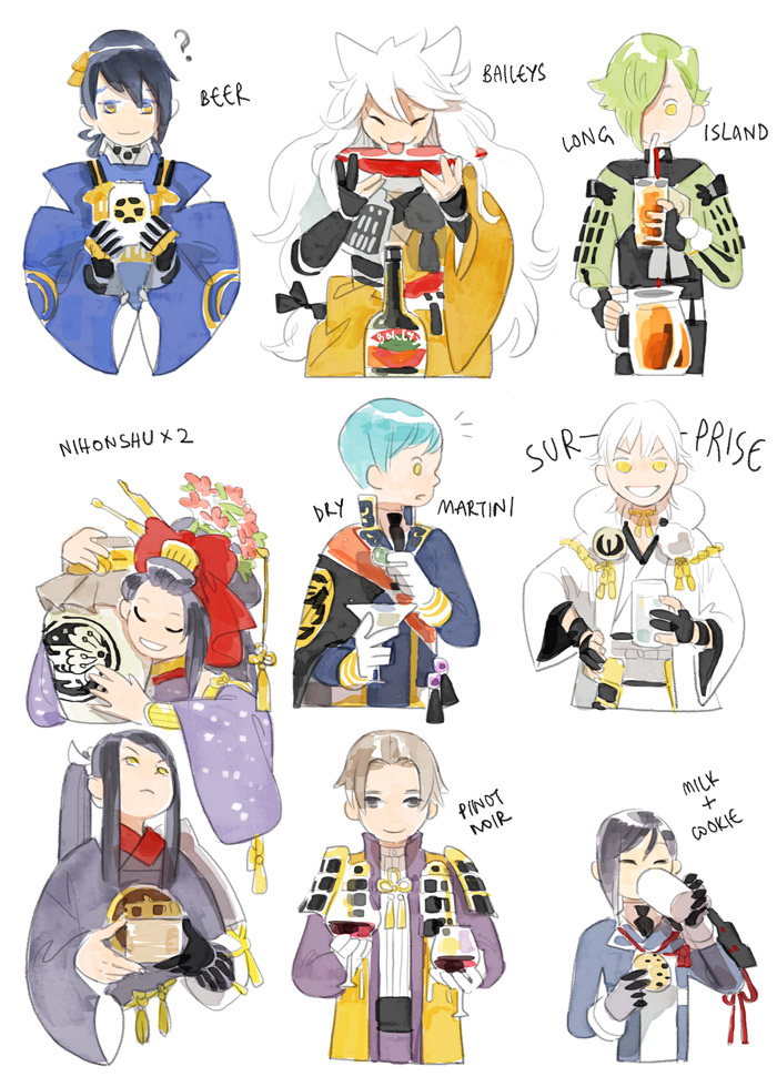 mikazuki munechika, tsurumaru kuninaga, yagen toushirou, ichigo hitofuri, kogitsunemaru, and 4 more (touken ranbu) drawn by hwei