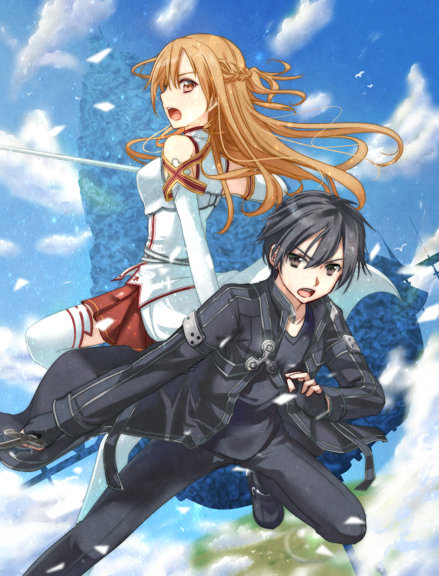 asuna and kirito (sword art online) drawn by komore