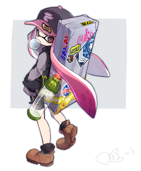 inkling player character and inkling girl (splatoon and 1 more) drawn by ameko-107