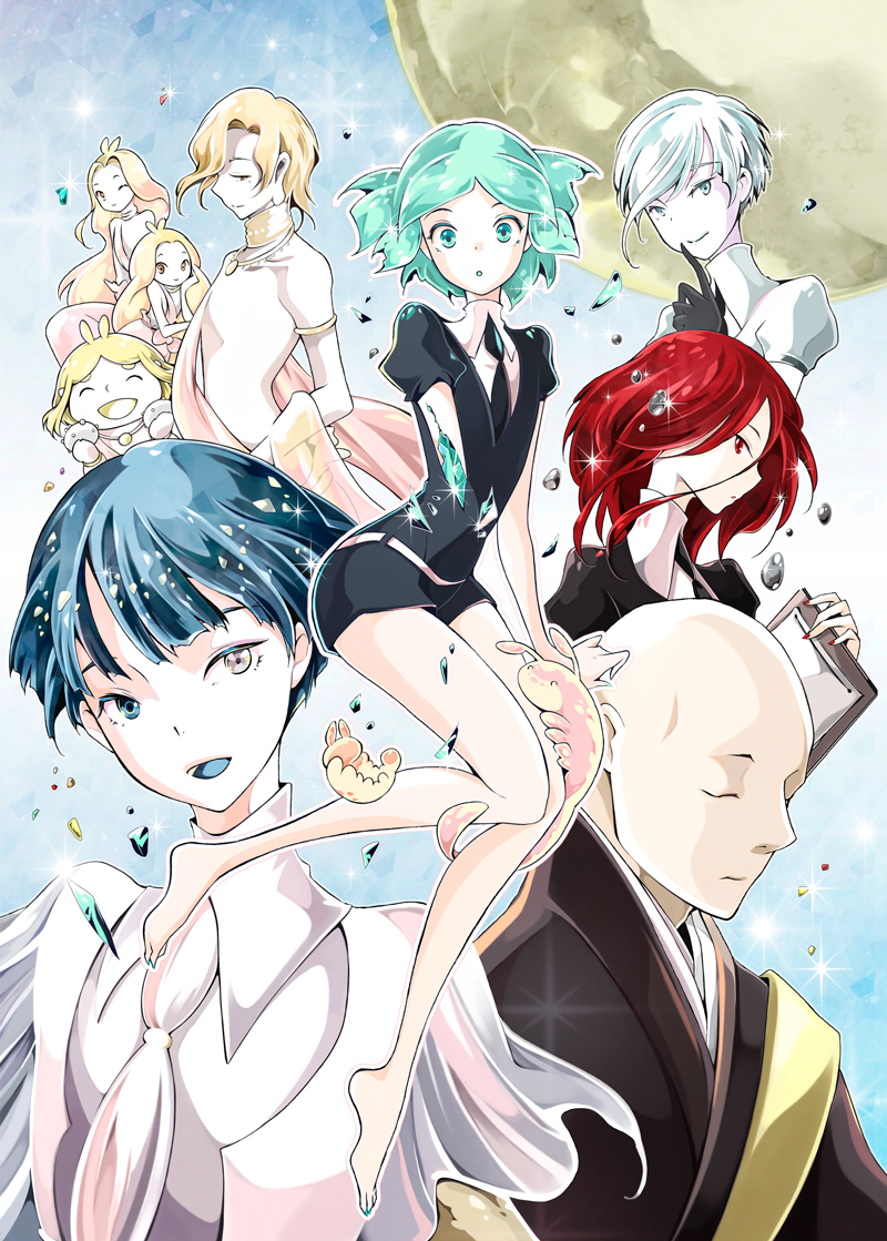 phosphophyllite, cinnabar, antarcticite, kongou sensei, ventricosus, and 3 more (houseki no kuni) drawn by zun_goshemoru
