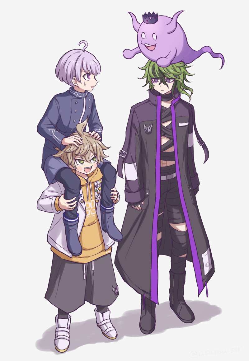 yuma kokohead, shinigami, vivia twilight, and desuhiko thunderbolt (master detective archives: rain code) drawn by asarou_ssr