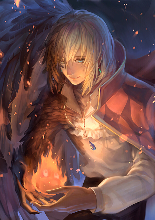 howl pendragon and calcifer (studio ghibli and 1 more) drawn by axis04