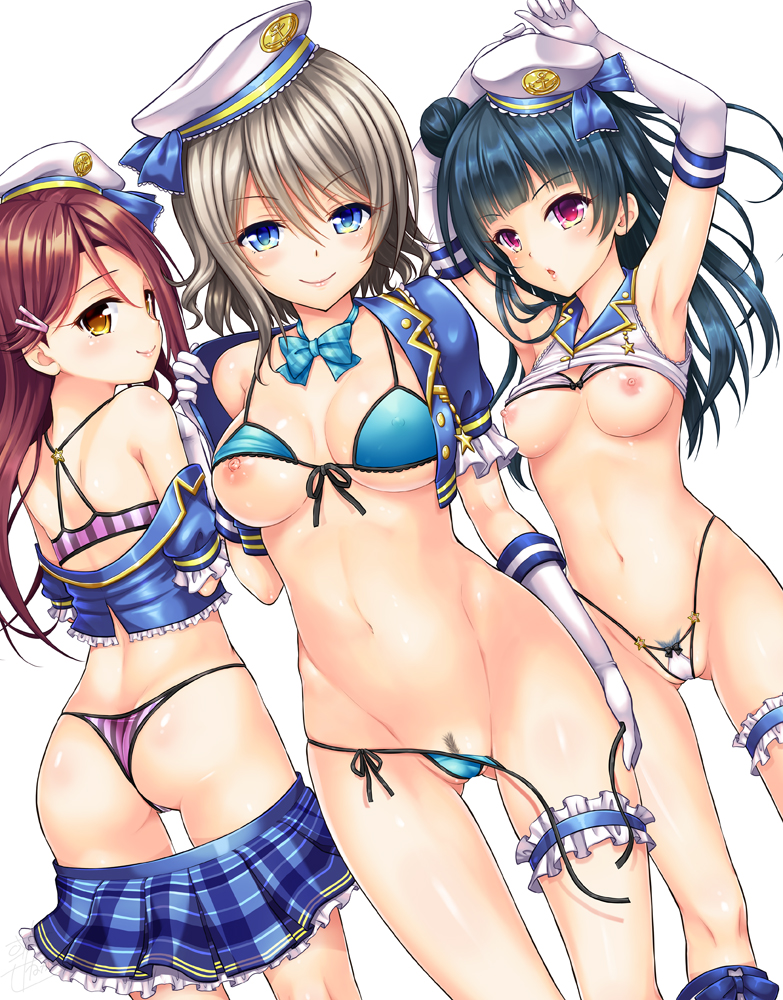 watanabe you, tsushima yoshiko, and sakurauchi riko (love live! and 1 more) drawn by alto_seneka