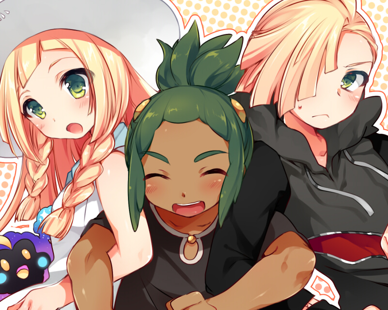 lillie, gladion, hau, and cosmog (pokemon and 1 more) drawn by hoshihuri