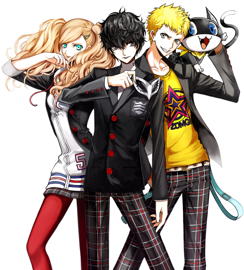 amamiya ren, takamaki anne, morgana, and sakamoto ryuuji (persona and 1 more) drawn by yorozuyozu
