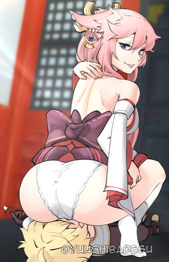 aether and yae miko (genshin impact) drawn by yuushiba
