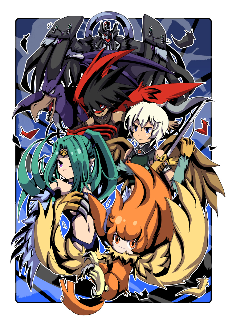 harpie queen, blackwing breeze the zephyr, sky scout, mist valley falcon, skullbird, and 1 more (yu-gi-oh! and 1 more) drawn by kihato