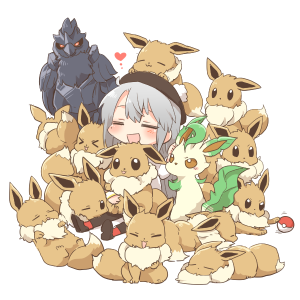 eevee, higuchi kaede, leafeon, and corviknight (pokemon and 1 more) drawn by rebecca_(keinelove)