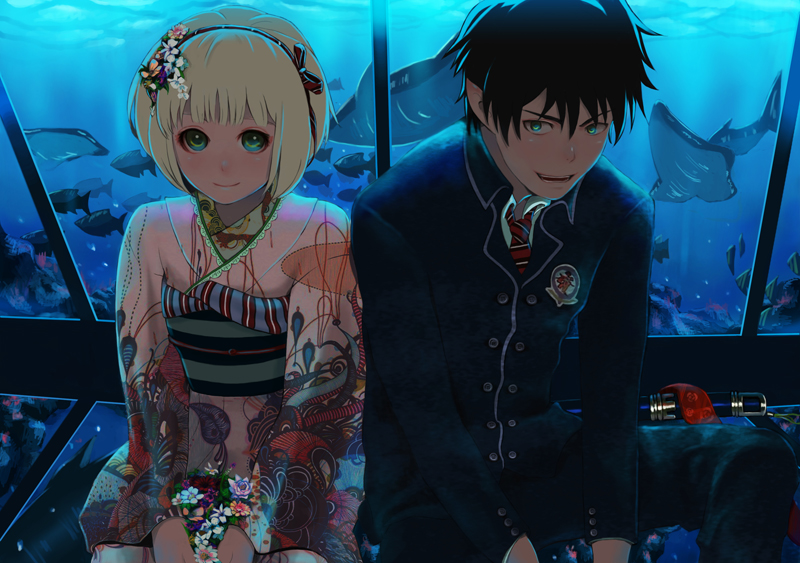 okumura rin and moriyama shiemi (ao no exorcist) drawn by gustaffz